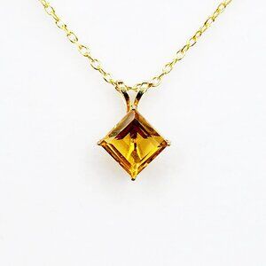 Gold Citrine Pendant Necklace , 10K Yellow Gold Citrine 6x6mm Pendant